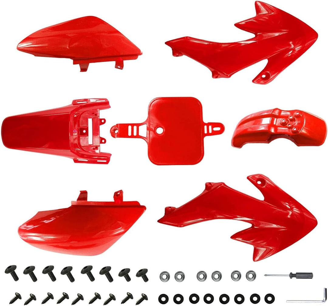 PRO BAT 7 PCs CRF50 Plastic Fender Kit XR50 Fairing Fender Kit Motorcycle Complete Fender Fairing Body Work Kit Fit for 107cc 110cc 125cc Pit Dirt Bike CRF 50 XR 50 SDG SSR Red