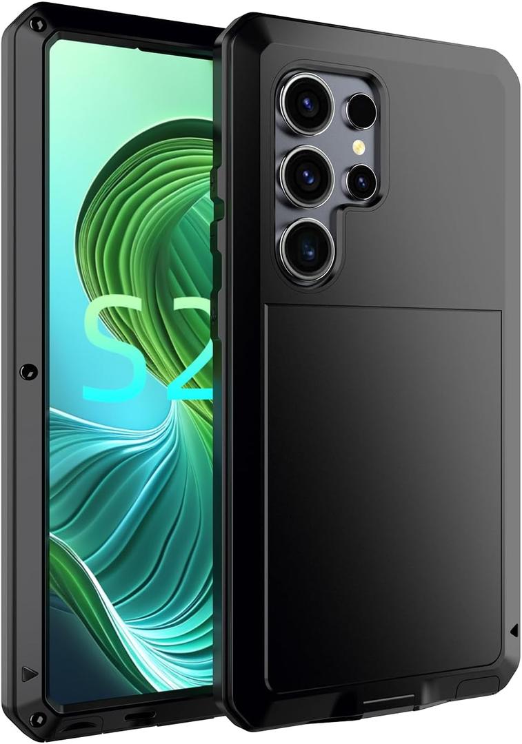 Samsung Galaxy S25 Ultra Case,Built-in HD Screen Protector Luxury Metal Extreme Shockproof Military Bumper Heavy Duty Cover Shell Case for Samsung Galaxy S25 Ultra (Black)
