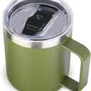 Volhoply 14oz Insulated Stainless Steel Coffee Mug with Leakproof Lid,Double Wall Vacuum Travel Coffee Cup with Handle,Reusable Cups Tumbler,Camping Mugs Keep Hot,Ideal Gifts (Army Green 