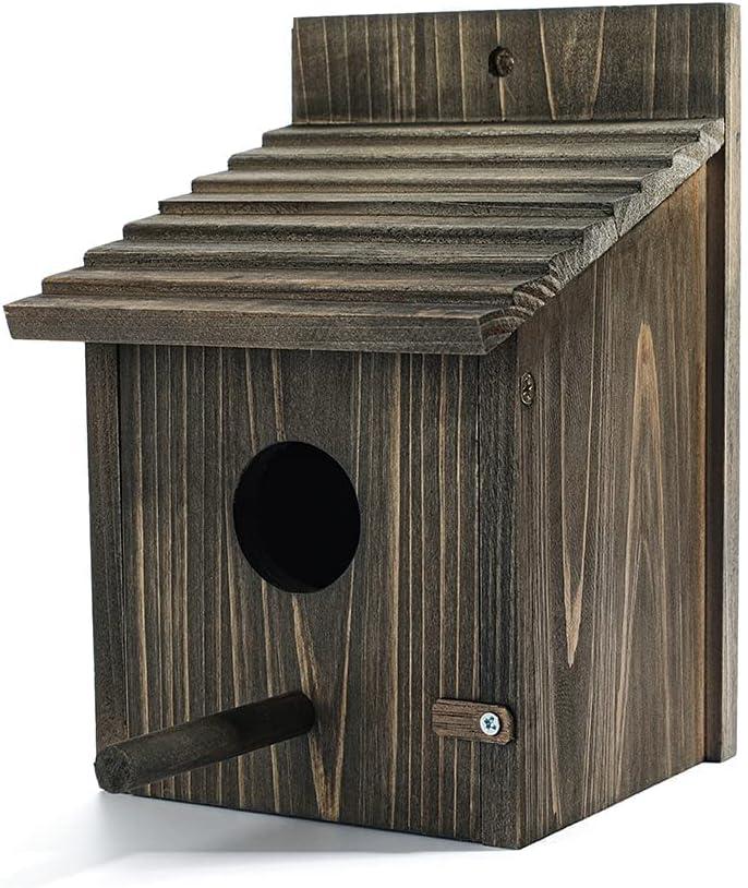 NATUREYLWL Weatherproof Bird House, Wooden Bird Houses for Outside with Pole, Durable Birdhouse for Finch, Bluebird, Cardinals, Hanging Birdhouse Garden Country Cottages (Brown)