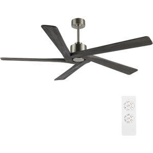 WINGBO 72 Inch DC Ceiling Fan No Light with 3 Downrods, 5 Reversible Carved Solid Wood Blades, 6-Speed Noiseless DC Motor, Large Ceiling Fan without Lights in Brushed Nickel Finish with Gray Blades (Nickel and Gray)