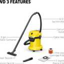 Krcher Shop Vacuum WD 3, 4.5 Gal, 2.8 Peak HP, 26 ft Reach, Wet Dry Vacuum Cleaner, Blower Function, Crevice Tool, Floor Nozzle, Great for Car Cleaning