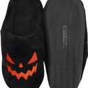 Spooky Slides Halloween Jack O Lantern Pumpkin Indoor Outdoor Fuzzy House Slippers Shoes Gifts For Women Men (7-8 Women/5-6 Men, Black)