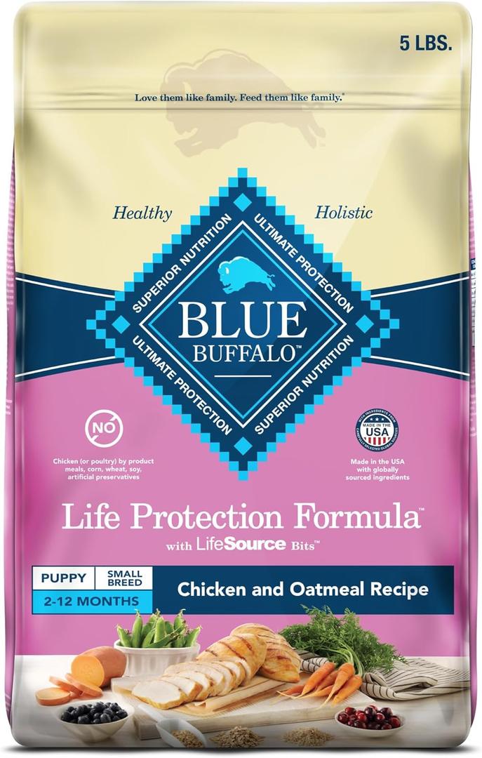 Blue Buffalo Life Protection Formula Small Breed Puppy Dry Dog Food with DHA, Vital Nutrients & Antioxidants, Made with Natural Ingredients, Chicken & Oatmeal Recipe, 5-lb. Bag (5 Pound (Pack of 1)), Best By: 2026 FEB 03