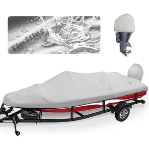 Bass Boat Covers 14-16 ft, 900D Heavy Duty Waterproof Winter Boat Cover with Motor Cover & 11 Reinforced Straps, Fits 14 15 16 ft Foot Bass Tracker, V-Hull, Runabout and Fishing Boat, Gray (A: 14'-16' LX 68" Beam Width)