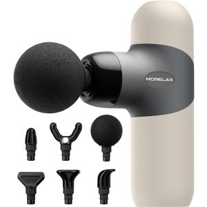 Morelax Mini Massage Gun Portable Deep Tissue Muscle Percussion Massager, Electric Handheld Sport Massager with 6 Massage Heads 4 Speed, Best Gift (Almond)
