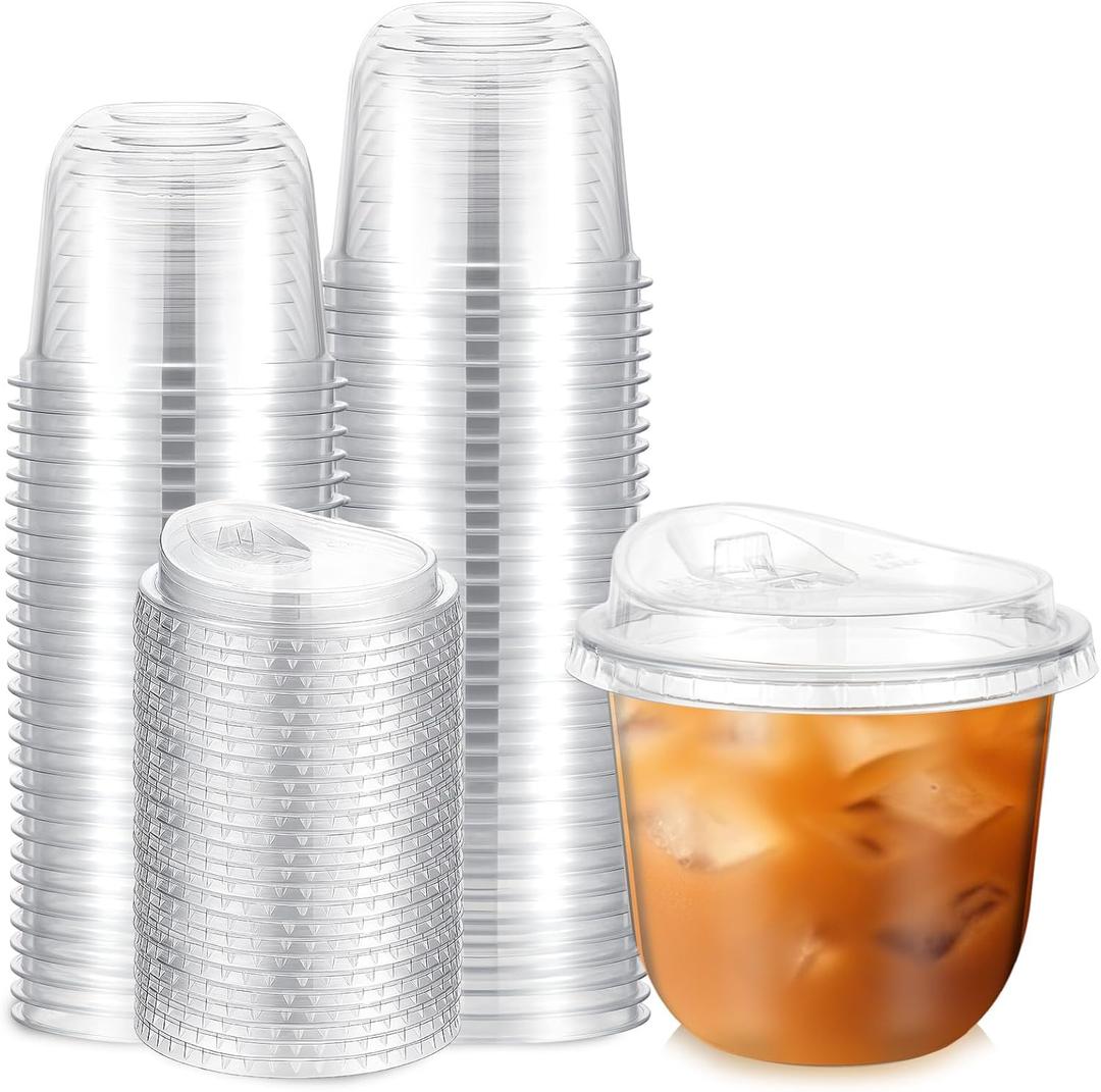 50 Pack 10 oz Clear Plastic Cups with Strawless Sip Lids Disposable Pet Iced Coffee Round Bottom Cup for Iced Coffee Juice Smoothie Cold Beverage Milkshake Bubble