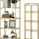 Crofy No Assembly Folding Bookshelf for Living Room, 4 Tier Gold Collapsible Book Shelf for Home Office, Portable Bookcase Storage Organizer