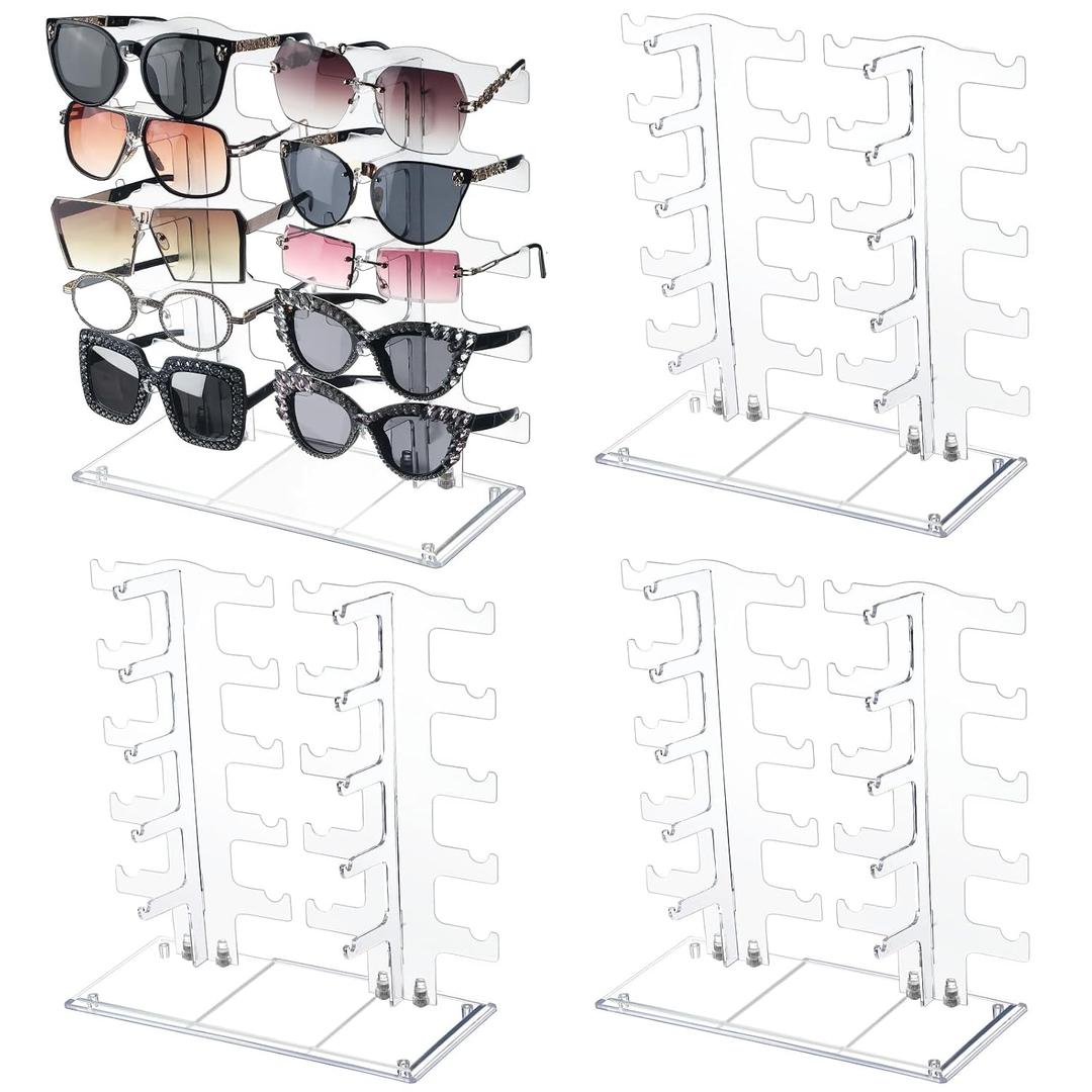 Kigley 4 Pack Eyeglasses Stand Sunglass Rack Organizer 8 Row 40 Pairs Display Stand Acrylic Eyewear Storage Transparent Eyeglass Holder