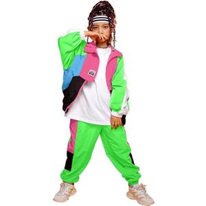 LOLANTA Boys' Girls' Color Block Jacket Track Pants Sets Hip Hop Dance Patchwork Clothes Unisex Streetwear
