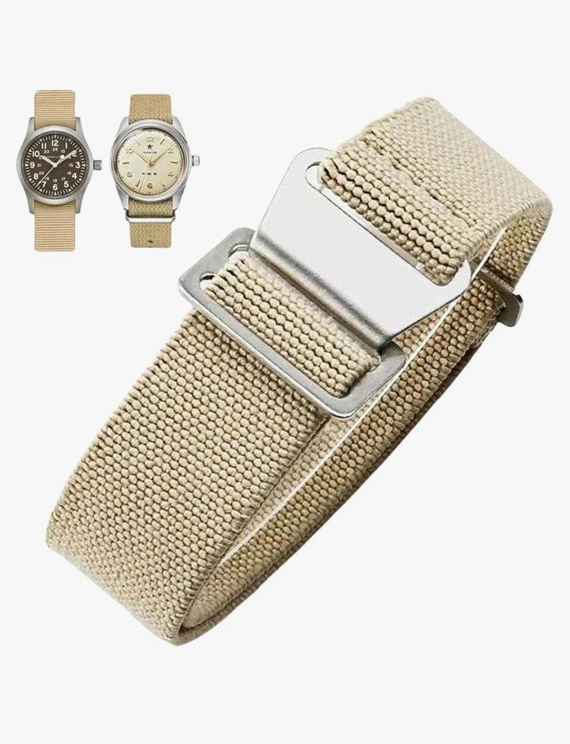 Nizonlaie Elastic Nylon Watch Band French Troops Paratrooper Military Parachute Style 18mm 20mm 22mm Hook-and-Loop Premium Striped Fabric Nylon Replacement Watch Strap for Men Women