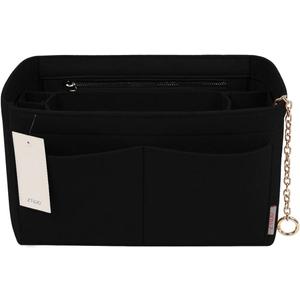 Purse Organizer Insert, Felt Purse Organizer with Zipper and Sewn Bottom Insert, Fit Speedy Neverfull Gracefull, Tote, Handbag, 6 Sizes (Slender Medium, Black)