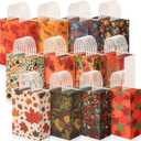 Tenceur 48 Pcs Fall Gift Bags Bulk Kraft Paper Orange Gift Bags Maple Leaf Elements Goody Candy Treat Pouches with Handles for Thanksgiving Autumn Wedding Birthday Party Favors