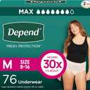 Depend Fresh Protection Adult Incontinence & Postpartum Bladder Leak Underwear for Women, Disposable, Maximum, Medium, Blush, 76 Count (2 Packs of 38), Packaging May Vary