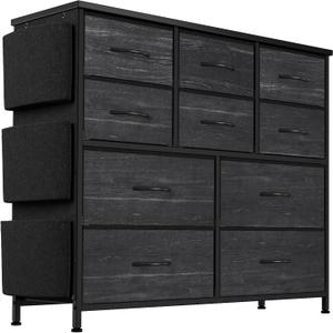 Bedroom Dresser, Fabric Chest of Drawers, Dresser Chest of Drawers with Ten Drawers, Iron Frame Storage Cabinet, Chest of Drawers for Bedroom and Hallway, Closet Storage Box. (Black)