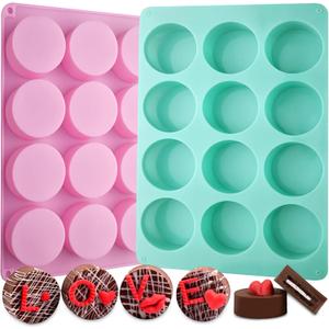 Actvty Round Chocolate Cookie Molds, New Size 12-Cavity Cylinder Chocolate Cover Cookie Silicone Molds for Candy Mini Cakes Jelly Baking2 Pack
