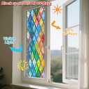 IVN Window Privacy Film Mosaic Diamond Stained Glass Window Film Decorative Static Cling Non Adhesive Removable Reusable Window Cling for Bathroom Shower Windows Anti Glare UV Blocking 17.7x39.3 Inch (Pastel Diamond Grid)