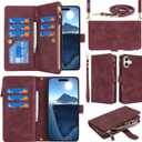 Jaorty Fit for iPhone 16 Plus 5G Phone Case Wallet for Women with Strap,Crossbody Shoulder Lanyard Wallet Case for iPhone 16 Plus with Card Holder,Zipper Pocket PU Leather Phone Case,6.7" Burgundy