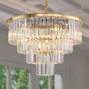 Gold Plated Crystal Modern Contemporary Chandeliers Pendant Ceiling Light 4-Tier Chandelier Lighting for Dining Room Living Room Bedroom Girls Room Dia 23.6"