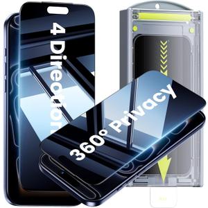 WSKEN for iPhone 17 Pro Max Privacy Screen Protector - [4 Way 360 Anti Spy] [Auto Dust-Remove] 10X Military Shatterproof 4 Directions Zero Bubble Anti Peep Tempered Glass Film for 17 Pro Max (2 PCS Privacy)
