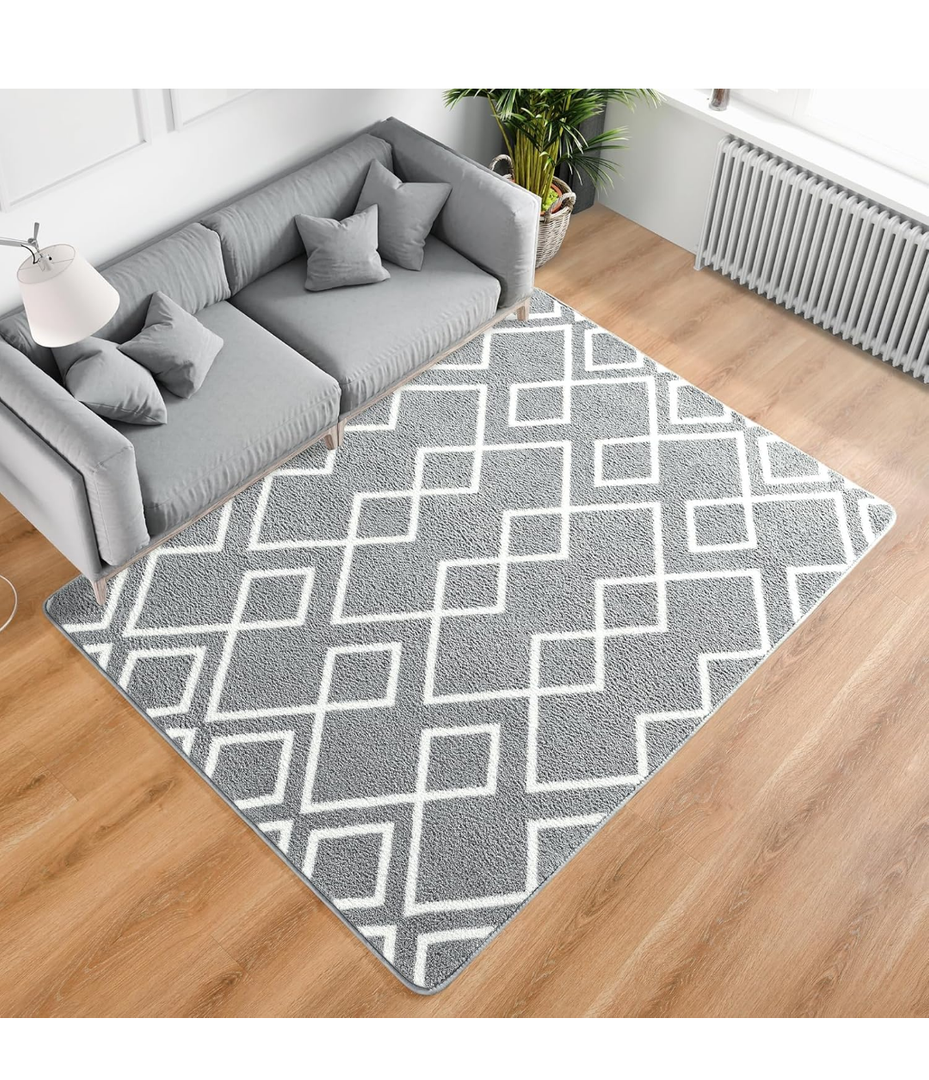 Toneed Geometric Area Rugs Memory Foam Carpet, 4 x 6 Feet Gray Washable Shag Rug Modern Low Pile Moroccan Rug for Bedroom Living Room Dorm Nursery Kids Room Home Decor