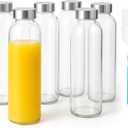 Sursip 24oz Glass Water Bottle Set of 6, Leak Proof Clear glass juice bottle for juicing, Reusable Drinking Bottles with Stainless Steel Lid, Beverage Storage Containers for Refrigerator-BPA Free