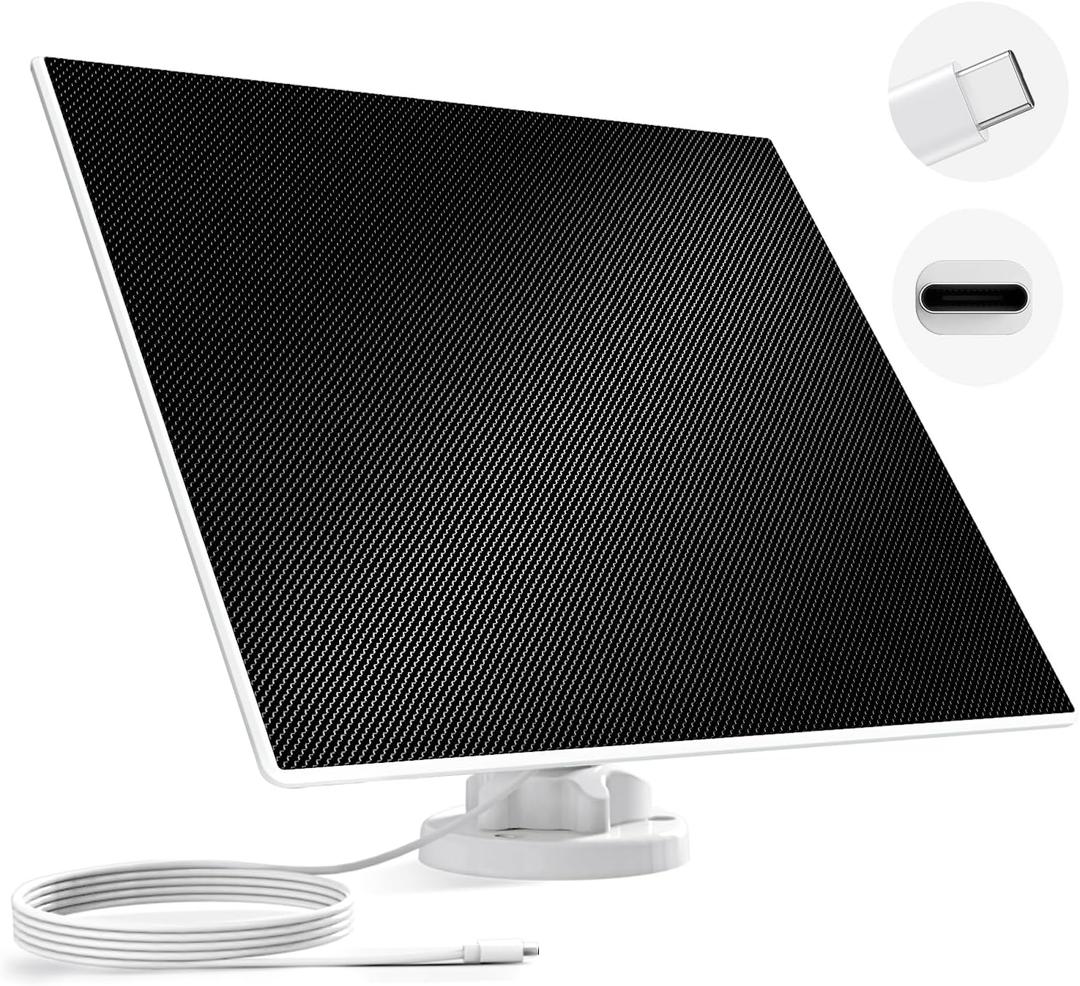 Dzees USB-C Solar Panel - Compatible with Outdoor Camera Wireless, Continuous Power with 5W 5V Charging, 9.8ft/3M Waterproof Charging Cable, 360Adjustable Mount