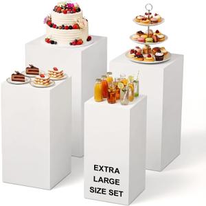 BreezeHug 4 Pcs Extra Large Buffet Risers, Acrylic Food Risers for Buffet Table Display Stand Shelf White Cube Nesting Boxes for Catering Dessert Collectibles Jewelry(17.7",16.7",15.7",14.7")