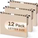 12 Pack Letter Hanging File Folders, Pink Hanging File Folders, Plastic Filing Folders Hang, Extra Capacity 2 In Expansion, File Folder Hanging File Cabinet Organizer School Office Accessories (Light Beige)