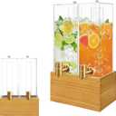 Beverage Dispenser with Stand 2 Gallon, 2 Pack Drink Dispenser with Ice Core, Beverage Containers with Wood Stand for Juice/Tea/Soda/Water, Drink Dispensers for Parties