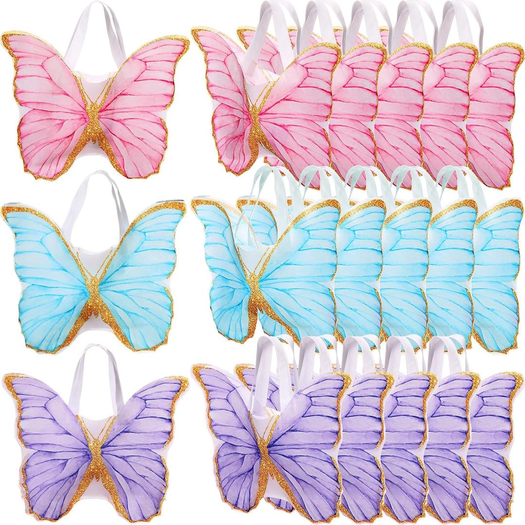 Silkfly 24 Pcs Butterfly Party Favor Tote Bag Nonwoven Reusable Party Gift Bag with Handle for Baby Shower Birthday Spring(Classic)
