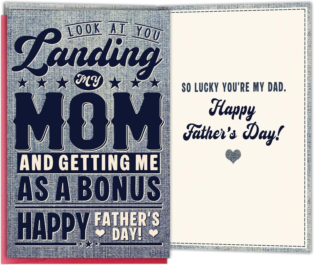 4 x Funny Father's Day Card for Step Dad, Humorous Fathers Day Card Gift for Bonus Dad from Step Daughter Son Kids, Appreciation Cards for Stepdad