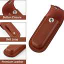 Pocket Knife Sheath, 4" Folding Pocket EDC Knife Case, Portable Pouch Knife Leather Holster with Snap Closure and Belt Loop, Accessory for Outdoor Climbing, Camping, Cycling and Hiking, Brown