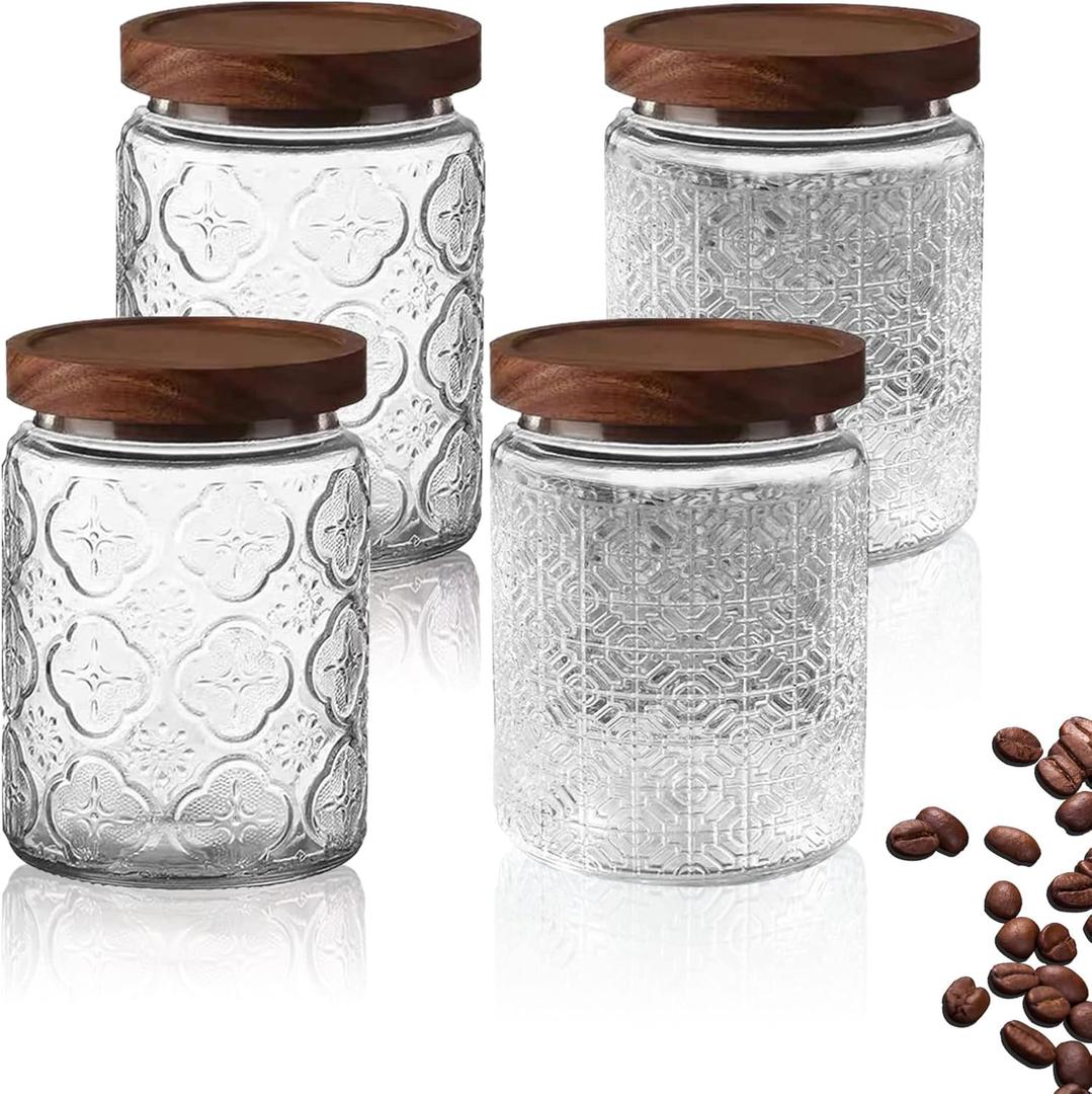 Canisters Set For The Kitchen,Glass storage jars,4Pcs Glass Storage Containers With Lids,For Kitchen Canning Flour, Cereal,Sugar,Candy,Pasta,For Home Bakers & Organized Cooks