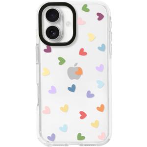NITITOP Compatible with iPhone 16 Case Cute Clear for Women Girls Colorful Love Heart Pattern Ultra Slim with Bumper Protector Soft TPU Anti-Yellow Protective Cover - Colorful Heart