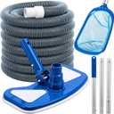 4 Pcs Swimming Pool Vacuum Kits 11.8" Vacuum Head with 1-1/2" x 29.5 ft Hoses, 13.7ft Pole and 17" Skimmer Net Flexible Head with Wheels for Above Ground Inground Hot Tub Cleaning Tool