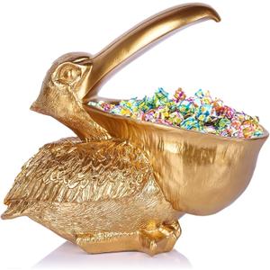 Pelican Key Holder Statues,Fun Animal Hippo Candy Dish,Candy Dish for Office Desk Unique,Modern Key Holder for Pelican Figurine,Suitability Desk and Entry Table Decor Items (All Gold)