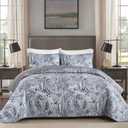 DJY Grey Paisley Quilt Set King Size Boho Paisley Bedspread Coverlet Set 3 Pieces, Soft Lightweight Microfiber Morandi Gray Paisley Floral Pattern Bedding Set for All Season, 104"x90"
