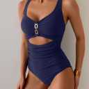 One Piece Swimsuit for Women Tummy Control Ruched Bathing Suit V Neck Cutout Slimming Swimwear (X-Large)