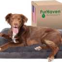 Furhaven Cooling Gel Dog Bed for Large/Medium Dogs w/ Removable Bolsters & Washable Cover, For Dogs Up to 55 lbs - Plush & Velvet L Shaped Chaise - Platinum Gray, Large (36.0"L x 27.0"W x 6.5"Th)