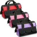 Sanwuta 3 Pack Tool Bag for Men with Waterproof Hard Bottom, Heavy Duty Tool Bag Wide Mouth Tote for Various Instrument, Electrician Carpenter Mechanic(Red, Pink, Light Purple,13 Inch,Classic)