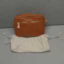 Leather Crossbody Bag - Retro Style Camera Messenger Bag with Contrasting Striped Strap (Small, Brown)