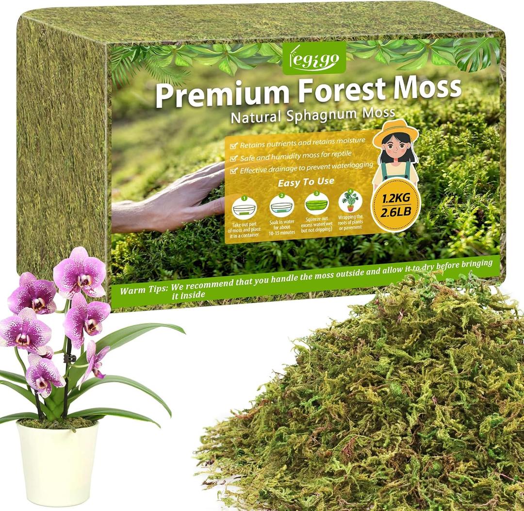 Legigo 2.6LBS Sphagnum Moss for Plants, 50QT Natural Orchid Moss Potting Mix Dired, Green Forest Plant Moss for Orchid Repotting Carnivorous Succulents Indoor Potted Plants Gardening and Reptiles