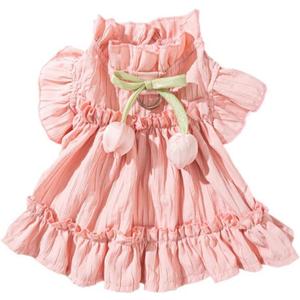 Adorable Ruffles Dog Dress with Bow Cute Pet Clothes for Small Medium Dogs Summer Pet Skirt Soft Breathable Pink Large