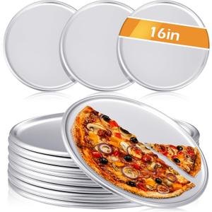 12 Pieces Pizza Pan Bulk Restaurant Aluminum Pizza Pan Set Round Pie Cake Plate Rust Free Cake Tray for Oven Baking Home Kitchen Restaurant Easy Clean(16 Inch)