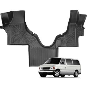 Floor Mats Fit for Ford Econoline Van E-Series 2025-2007 E150/E250/E350/E450, All Weather TPE Carpet Rubber Custom Fit Front Row Mat, Interior Vehicle Accessories Van Floor Liner, Black