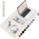 YSAGi Non-Slip Leather Desk Pad, Waterproof Laptop Computer Desk Keyboard Mat, Table Protector Blotter Mat, Large Mouse Pad for Office/Work/Home/Decor(Apricot Gray, 31.5" x 15.7")