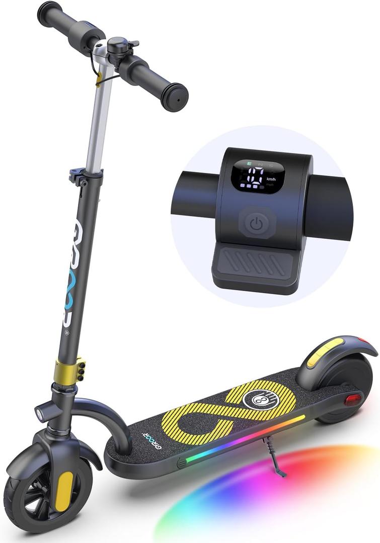 Gyroor H40 Kids Electric Scooter, 180W Motor, Up to 10 MPH, LED Display & Colorful Lights, Adjustable Height, for Boys & Girls Ages 8-12, Great Birthday Gift (Gold)