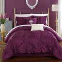 Chic Home Purple Bed in a Bag Comforter Set, Queen Size (6 Piece), Halpert - Pintuck Pinch Pleat Microfiber Bedding - Shams, Bed Skirt, Flat & Fitted Sheet, Pillowcases, Breakfast & Decorative Pillow