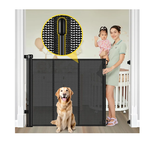 Reinforced 42” Extra Tall Retractable Baby Gates with Rods, Extends up to 60” Wide, Tall Retractable Dog Gate for Doorways Prevent Crawling Through Mesh Pet Gate Indoor Outdoor, Black